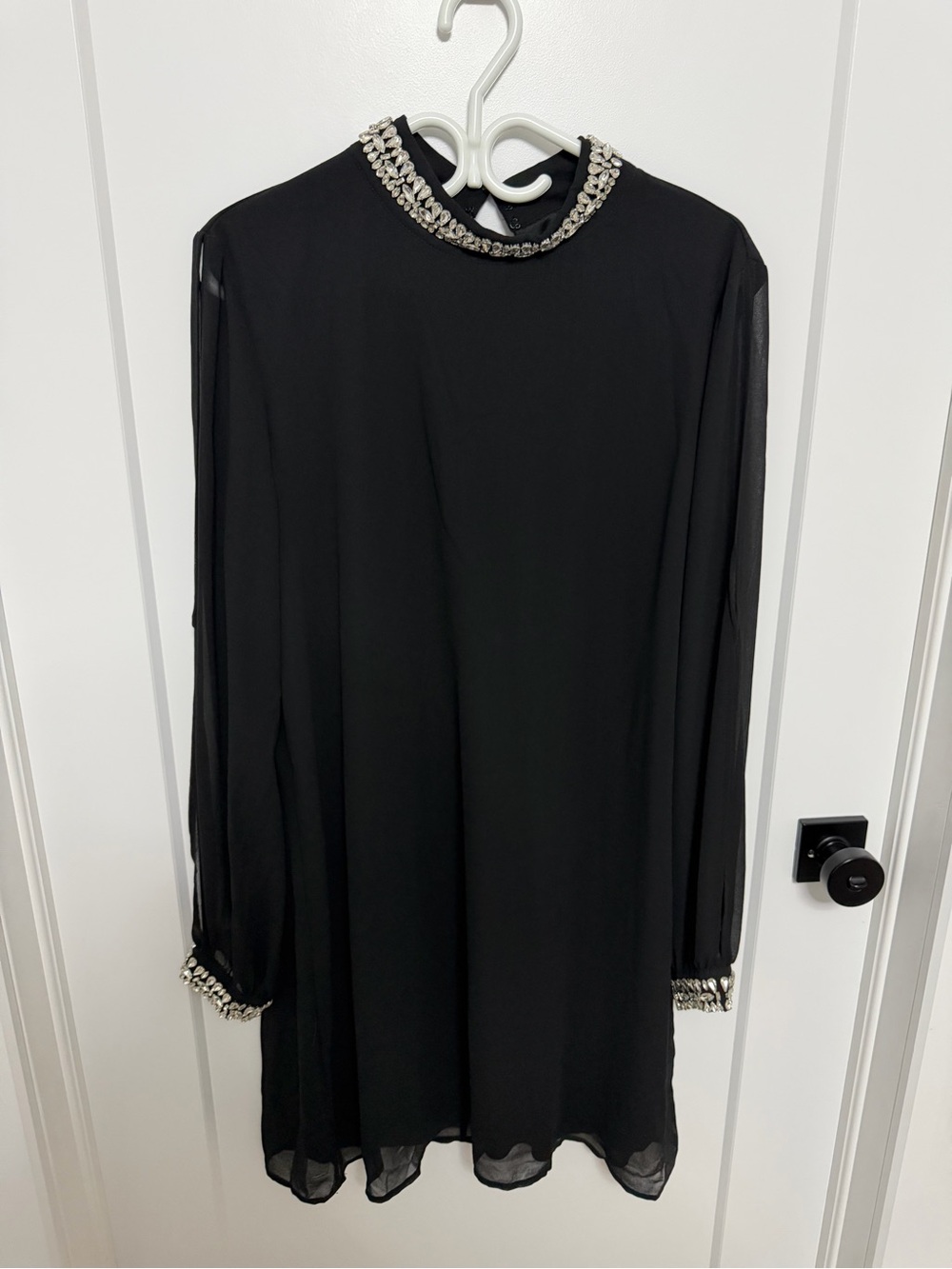 le chateau Black Long-Sleeve Dress with Jeweled Collar & wrists